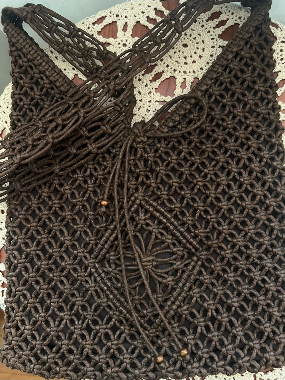 Vintage Old Navy 2006 Brown Macrame Crochet Boho Shoulder Bag Y2K Hippie